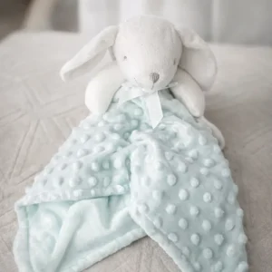 Coffret douceur naissance – Doudou lapin & couverture minky vert Sauge Personnalisable